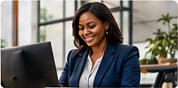 Finance administrator working at a computer